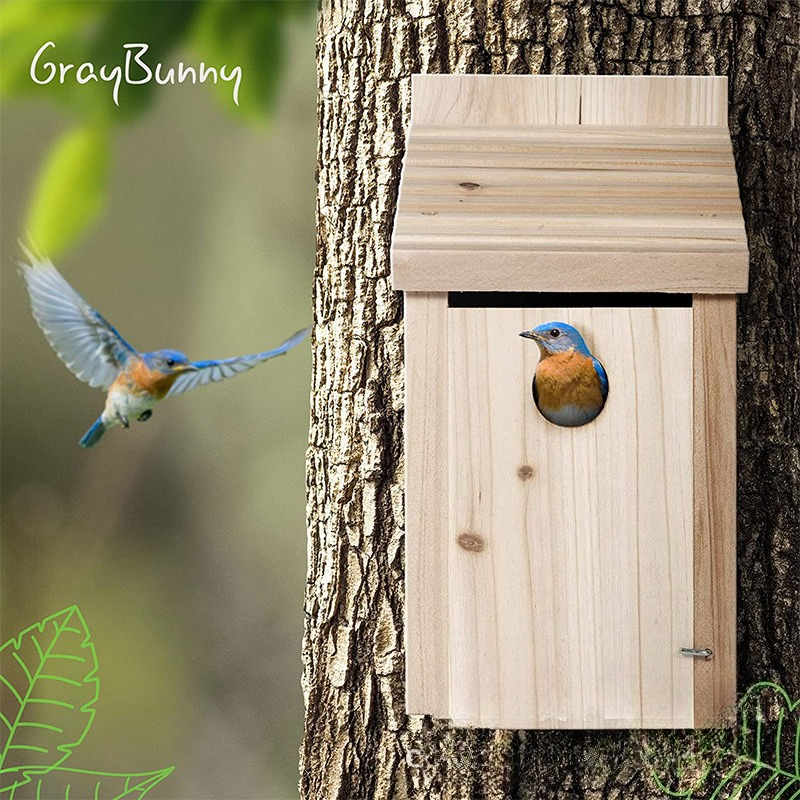 Kids Outdoor Play Area - Outdoor Wooden Bird House Nest, Natural