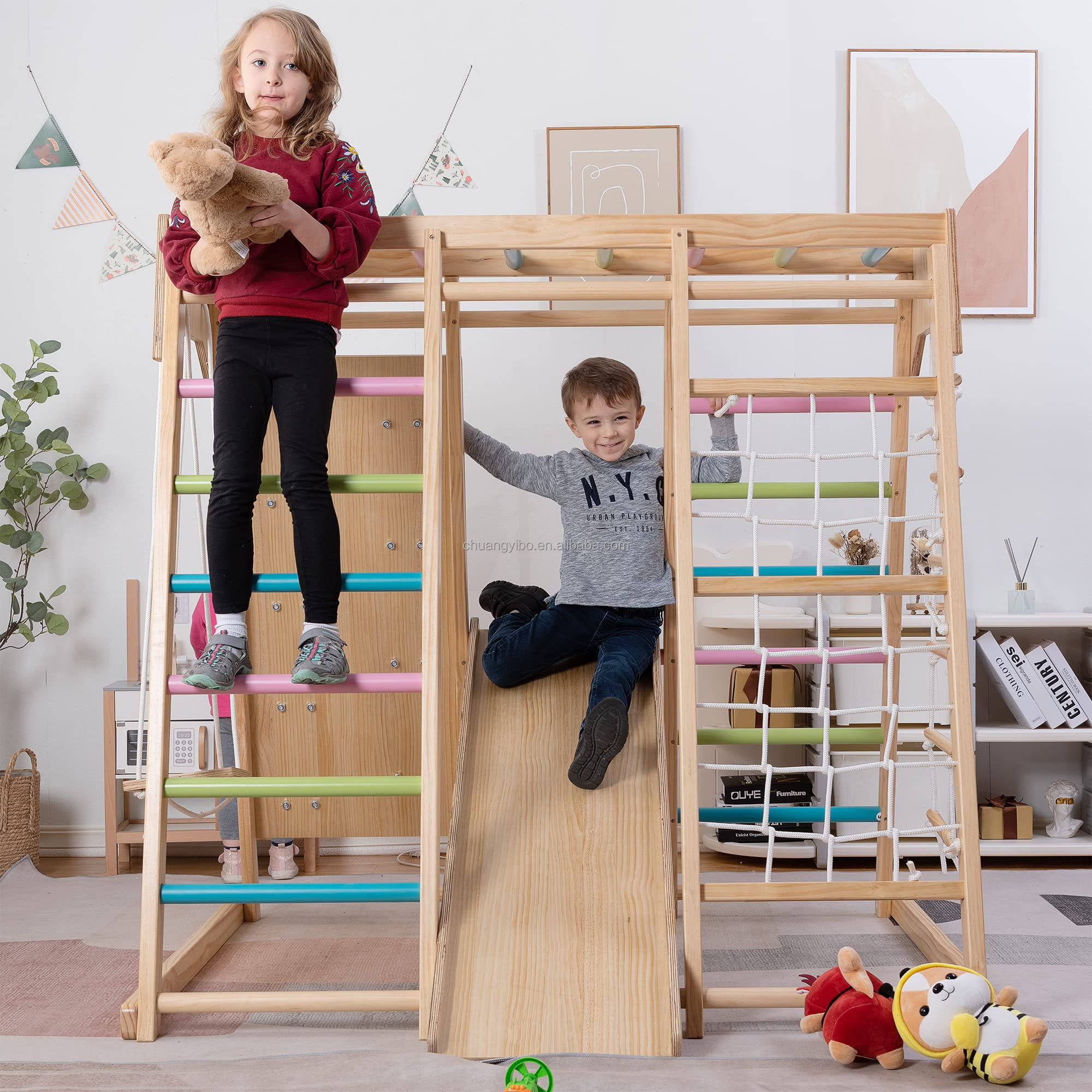 Kids Outdoor Swing And Slide - Climbing Walls Amusement Park Products Wooden