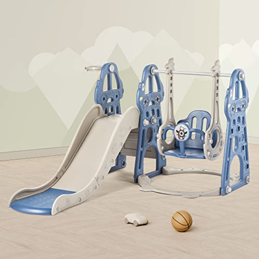 Kids Outdoor Swing And Slide - 4 in 1 Toddler Slide and