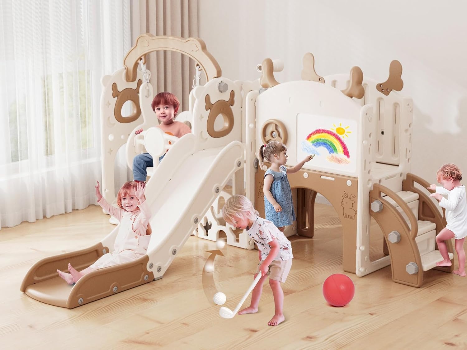 Kids Outdoor Swing And Slide - 13-in-1 Toddler Slide and Swing Set,