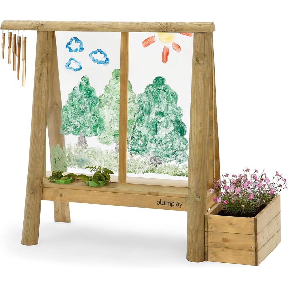Kids Outdoor Easel - Outdoor Wooden Art Easel with Paintbrush