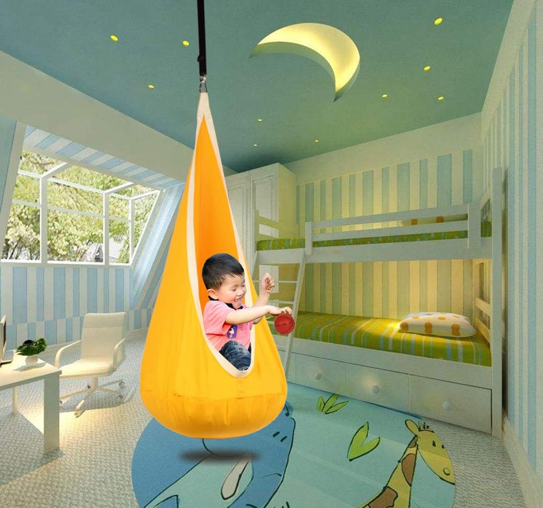 Kids Pod Swing Hanging Seat Ch - Kids Yellow Outdoor Chair reseña y precio