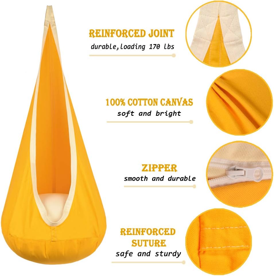 Kids Pod Swing Hanging Seat Ch - Kids Yellow Outdoor Chair reseña y precio