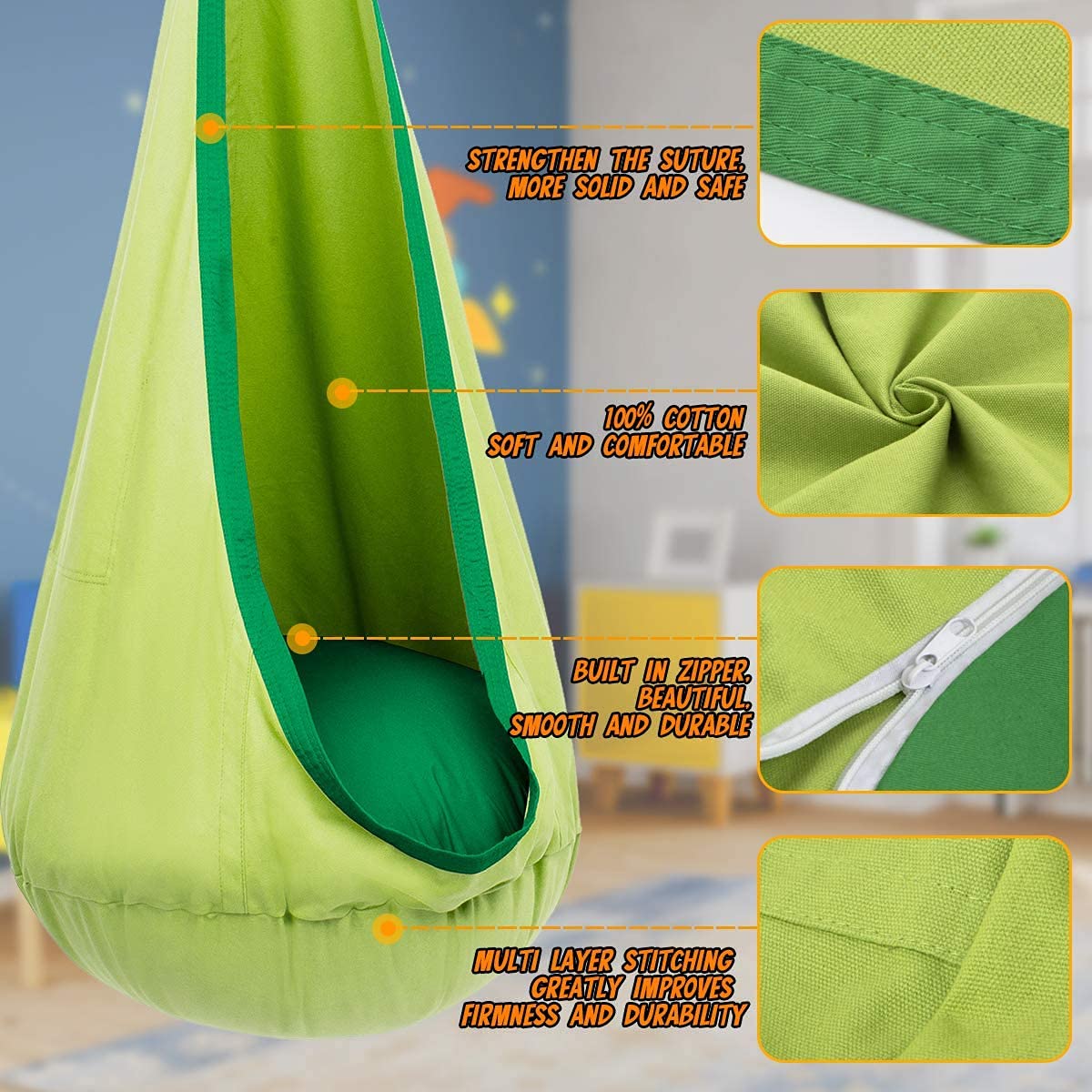 1Pc Kids Pod Swing Seat Cotton - Kids Yellow Outdoor Chair reseña y precio