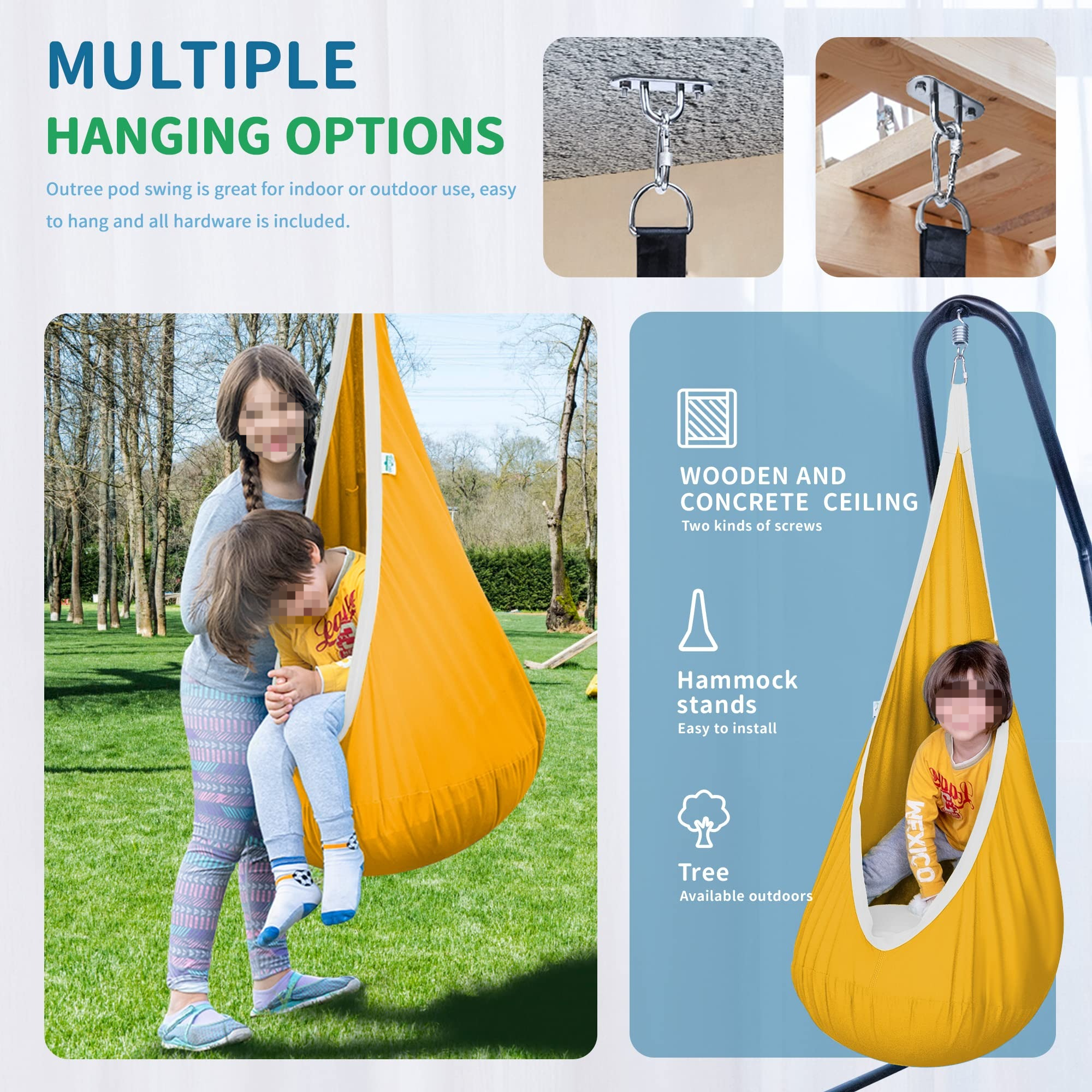 1Pc Kids Pod Swing Seat Cotton - Kids Yellow Outdoor Chair reseña y precio