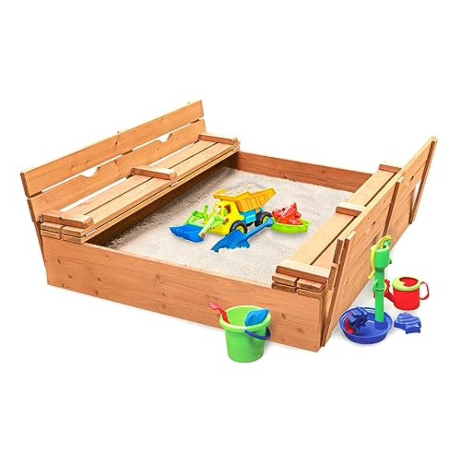 Outdoor wooden sandbox with li - Kids Outdoor Seating reseña y precio