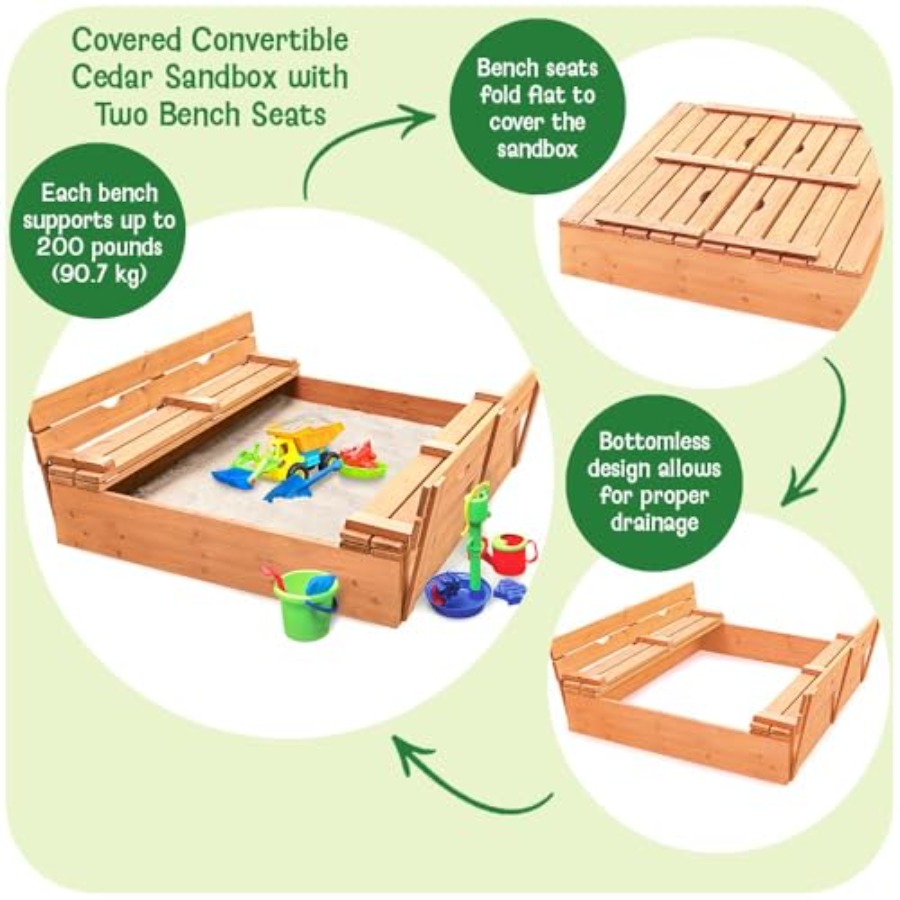 Outdoor wooden sandbox with li - Kids Outdoor Seating reseña y precio