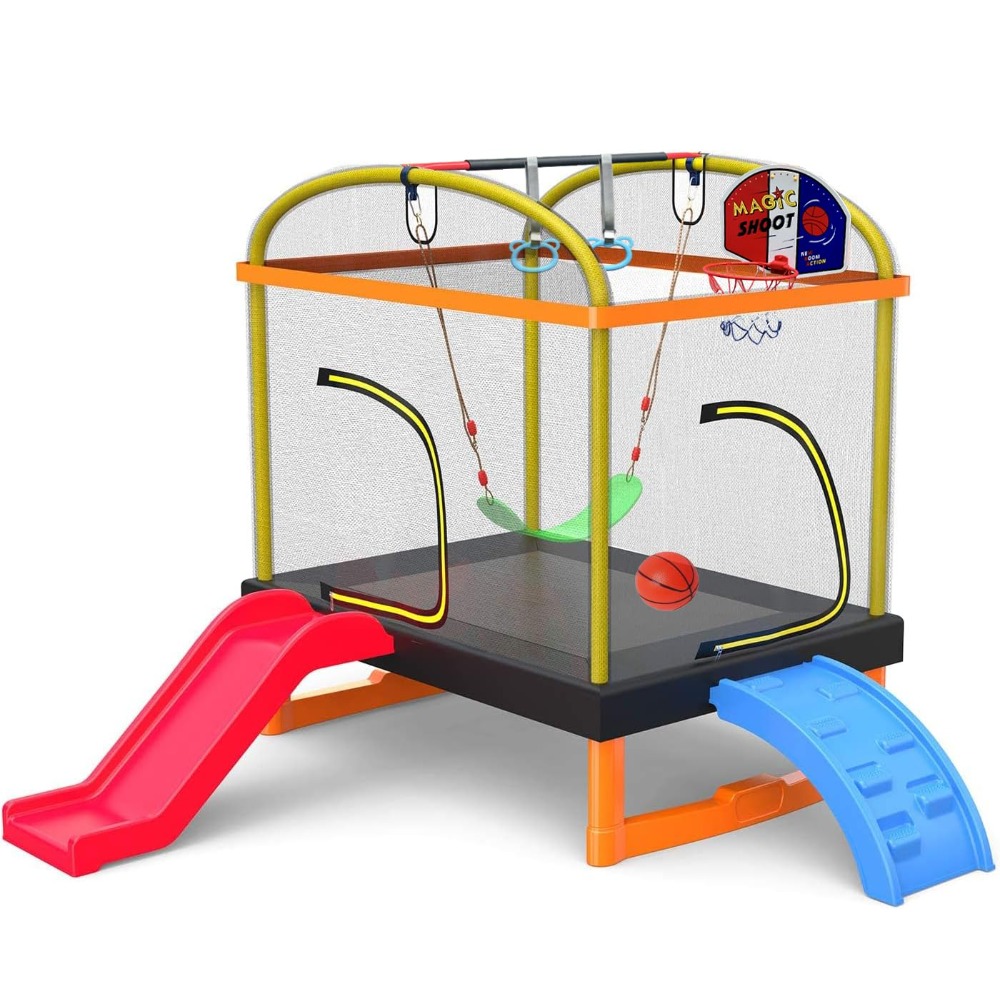 6.5Ft 7-in-1 Rectangle Trampol - Kids Outdoor Swing And Slide reseña y precio