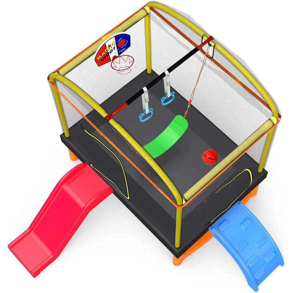 6.5Ft 7-in-1 Rectangle Trampol - Kids Outdoor Swing And Slide reseña y precio