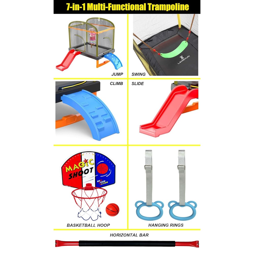 6.5Ft 7-in-1 Rectangle Trampol - Kids Outdoor Swing And Slide reseña y precio
