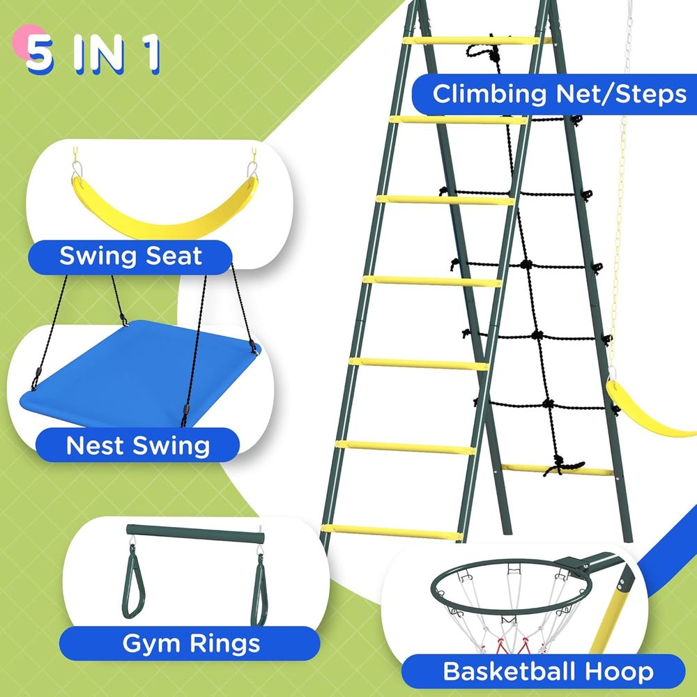 5-in-1 Heavy-Duty Outdoor Play - Kids Outdoor Swing And Slide reseña y precio